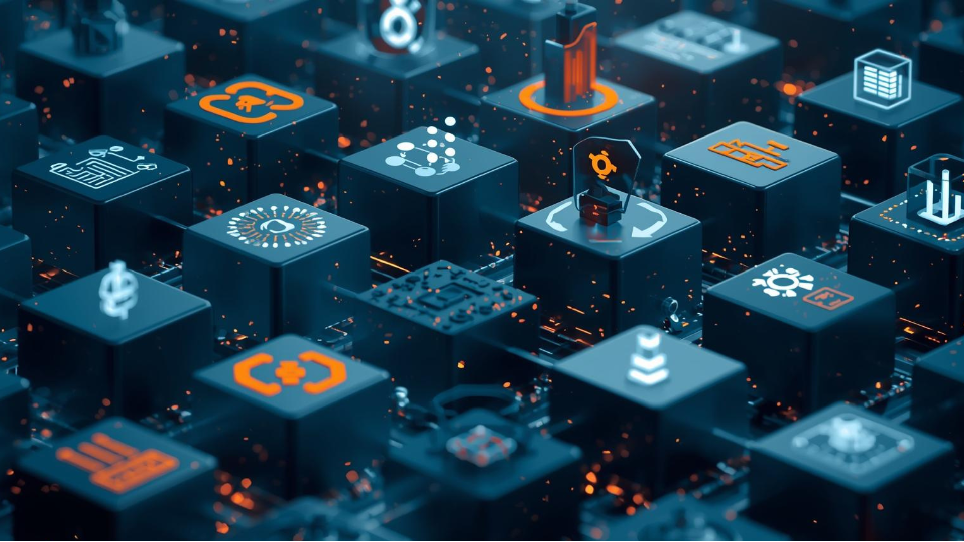 cubi azzuri so fondo blu con icone relative a energia - immagine prodotta con AI su Canva