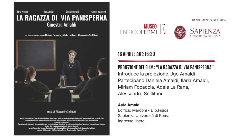locandina film su ginestra amaldi con loghi sapienza e cref e indicazioni data e ora dell'evento
