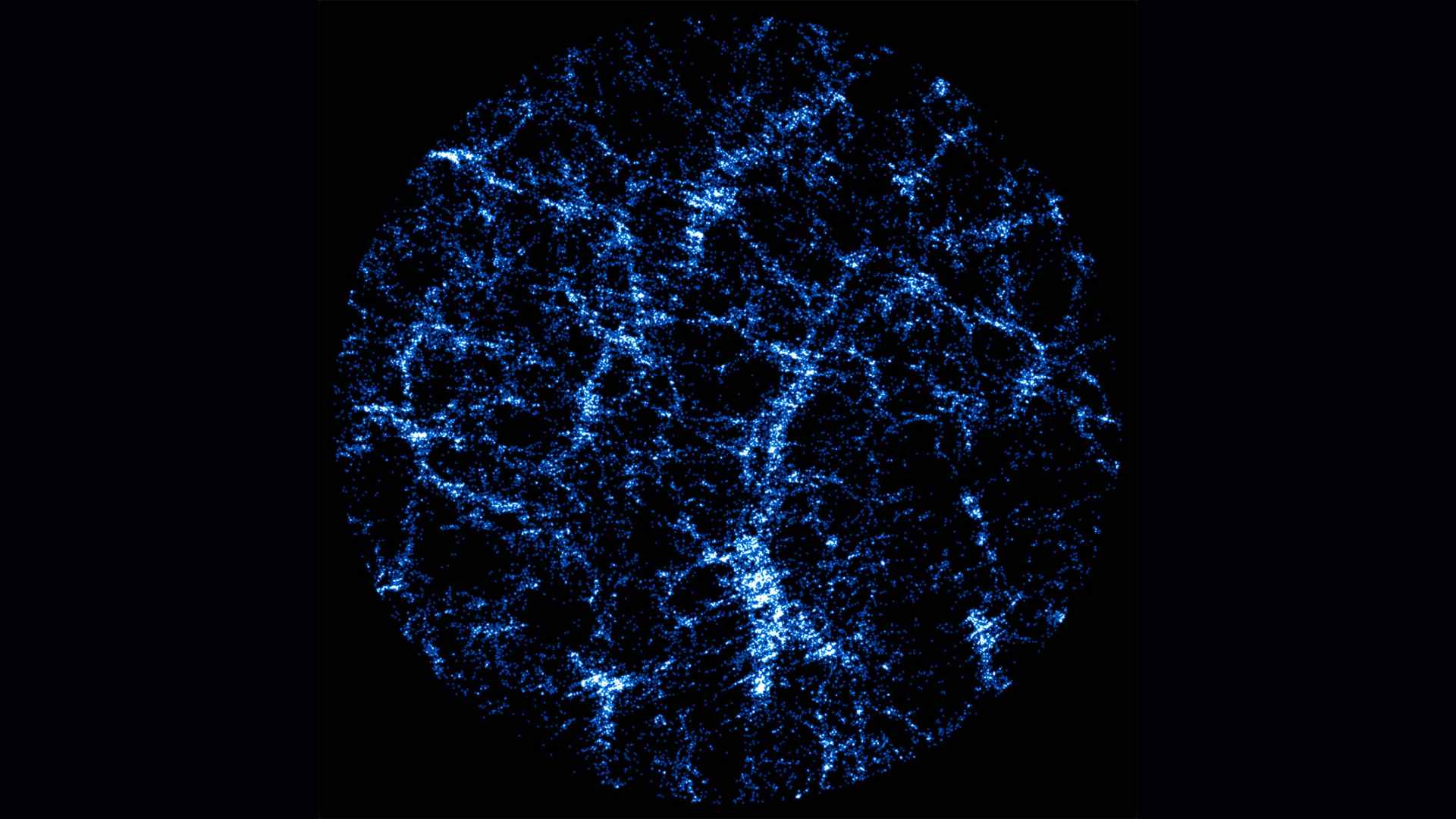 One slice of a vast 3D map of galaxies produced by the Dark Energy Spectroscopic Instrument.