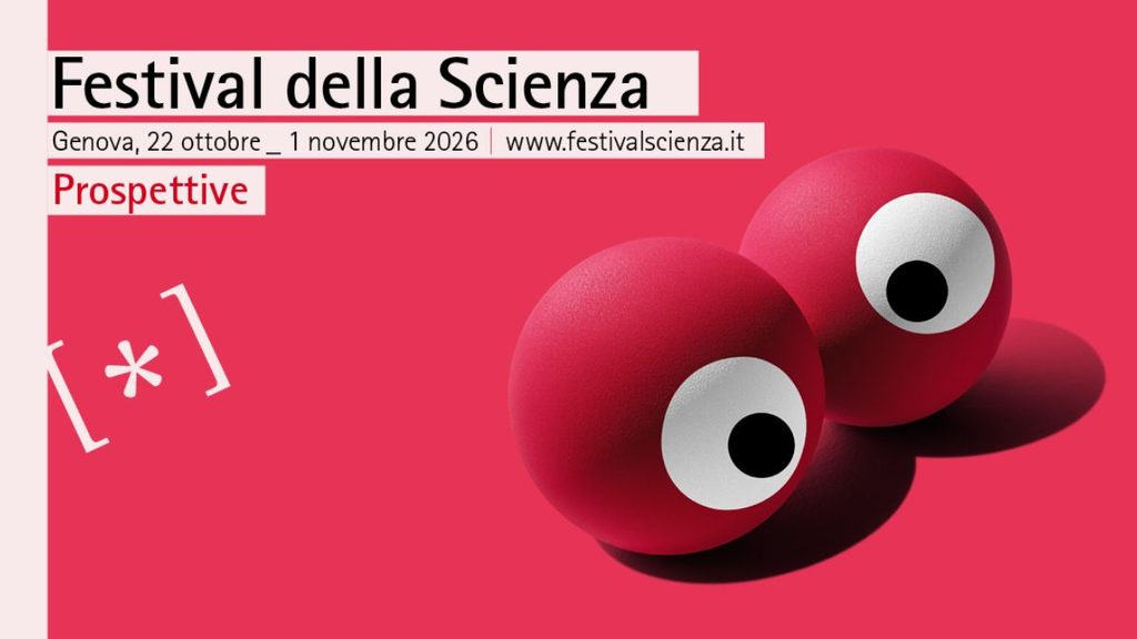 Festival della Scienza, Genova 22 ottobre–1 novembre 2026, "Prospettive": due sfere rosse con occhi che guardano in direzioni diverse